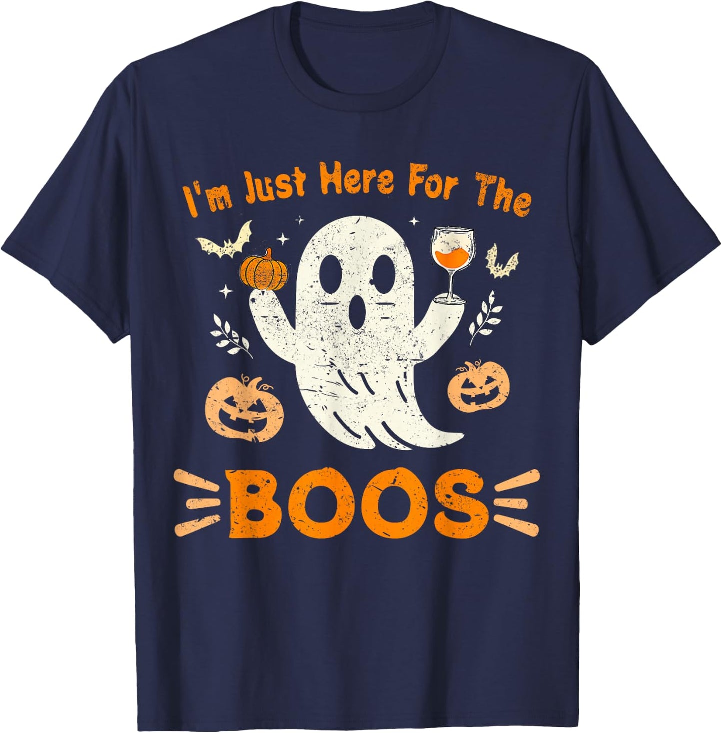 I'm Just Here For The Boos Funny Ghost Retro Halloween T-Shirt - T-Shirt | Navy