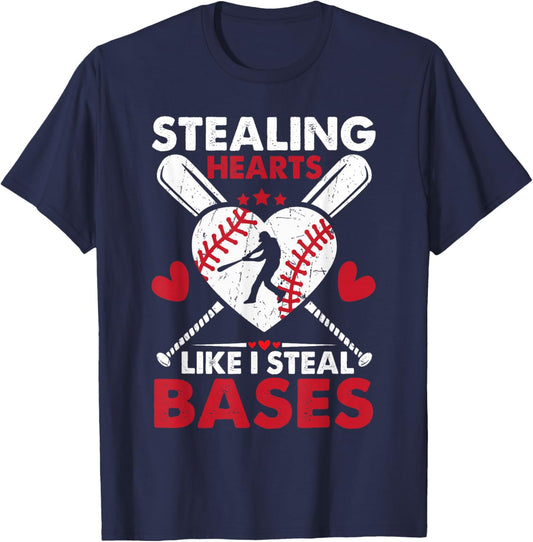 Stealing Hearts Like I Steal Bases, Softball Baseball T-Shirt - T-Shirt | Navy