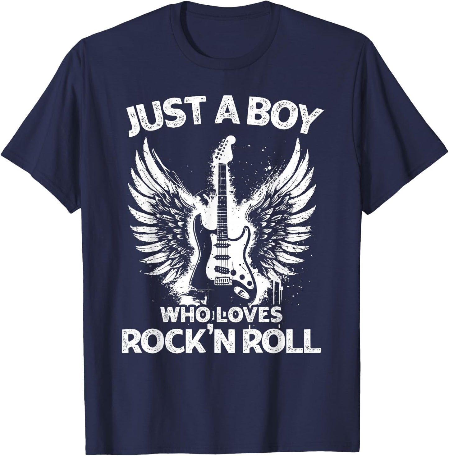 Just A Boy Who Loves Rock And Roll Rock Band Guitar Concert T-Shirt - T-Shirt | Navy