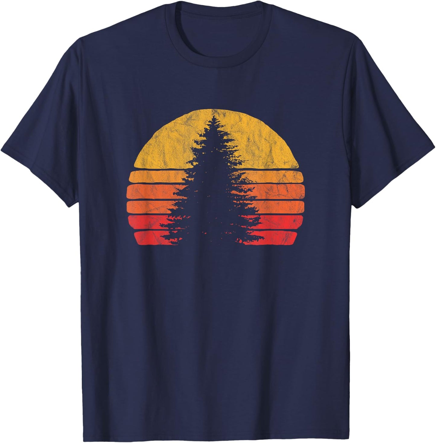 Retro Sun Minimalist Pine Tree Design - Graphic 80's T-Shirt - T-Shirt | Navy