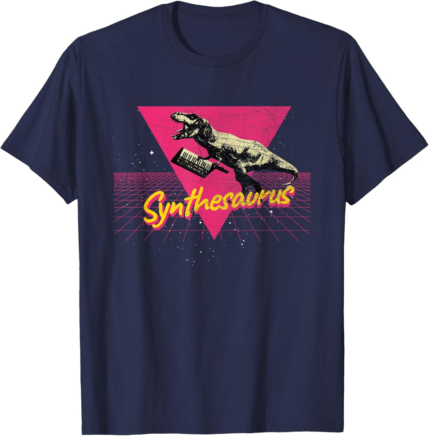 Analog Synth Techno Producer ADSR Nerd Keytar Synthesaurus Funny Synthesizer Nerd Vintage Synth Adults Small Classic Fit Black T-Shirt - T-Shirt | Navy