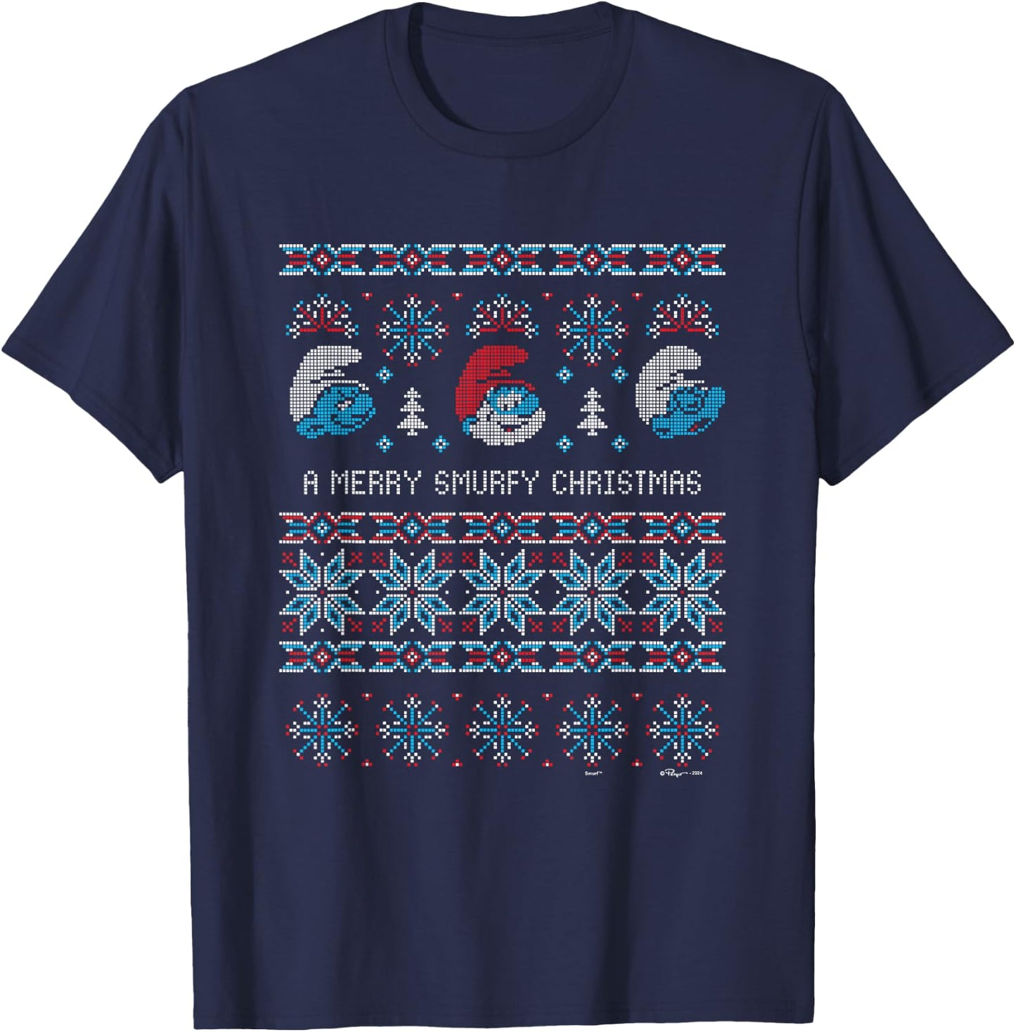 The Smurfs Christmas A Very Smurfy X-Mas Ugly Sweater T-Shirt - T-Shirt | Navy