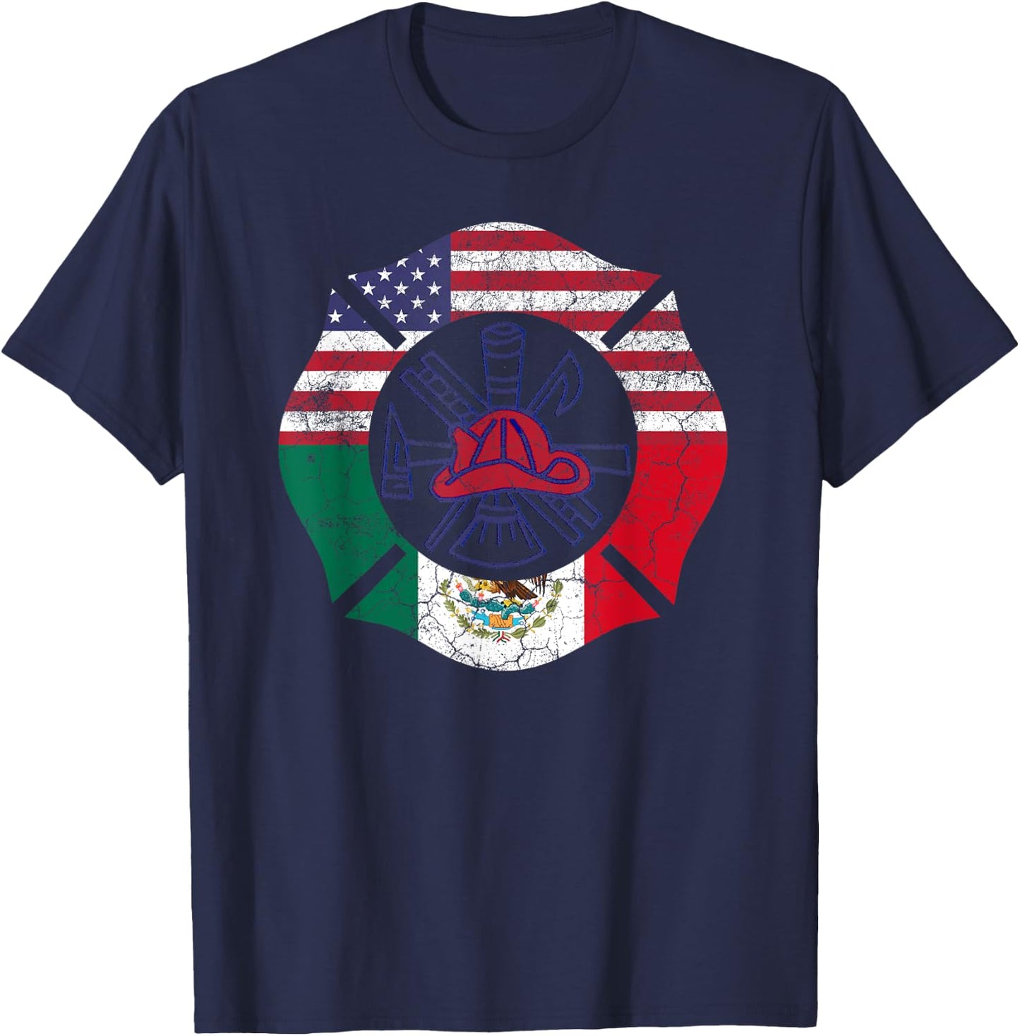 Cinco De Mayo Shirt Firefighter Mexican American Flag Gift Women Men T-Shirt - T-Shirt | Navy