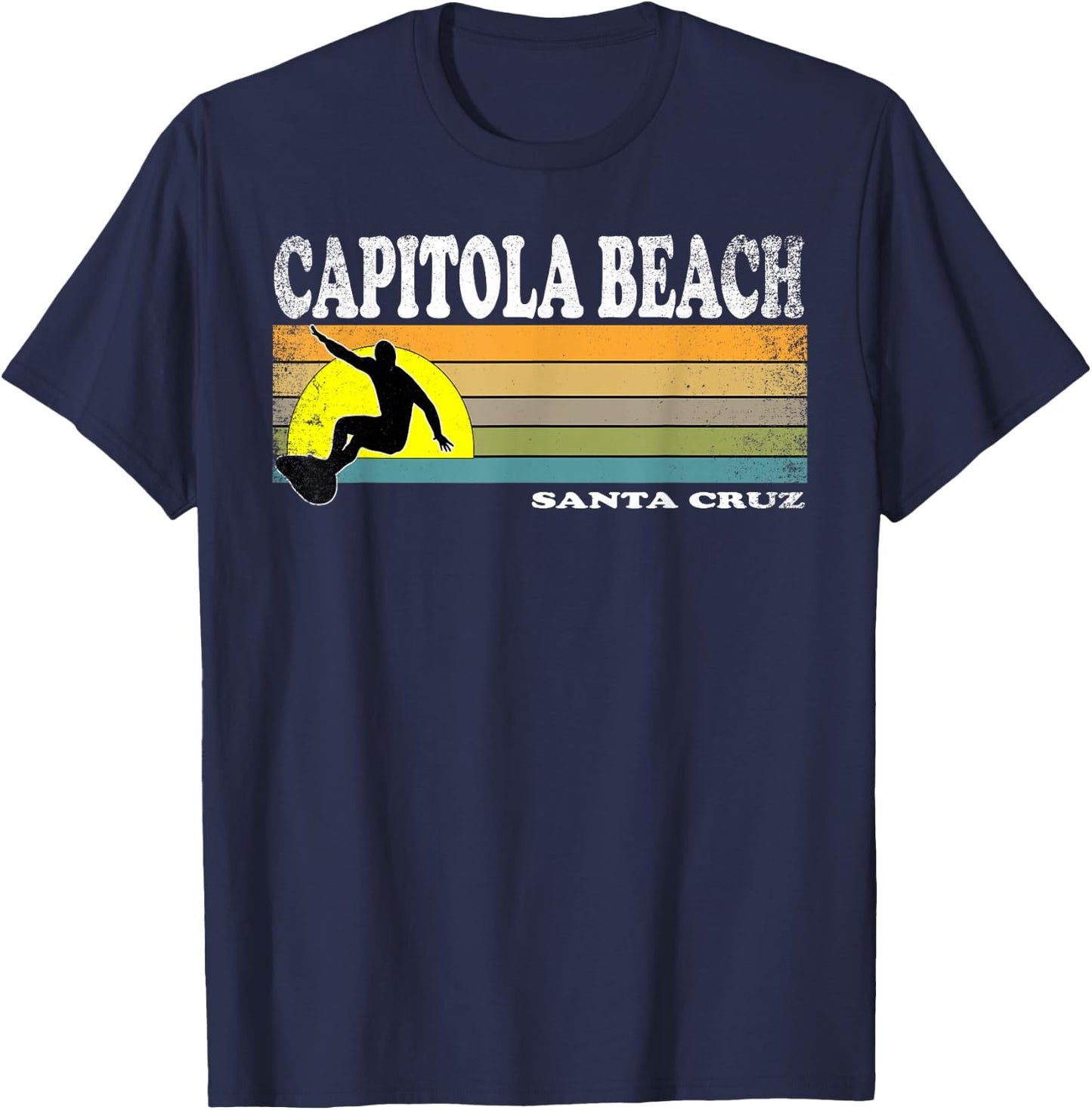 Vintage Capitola Beach Santa Cruz Retro California Surfer T-Shirt - T-Shirt | Navy