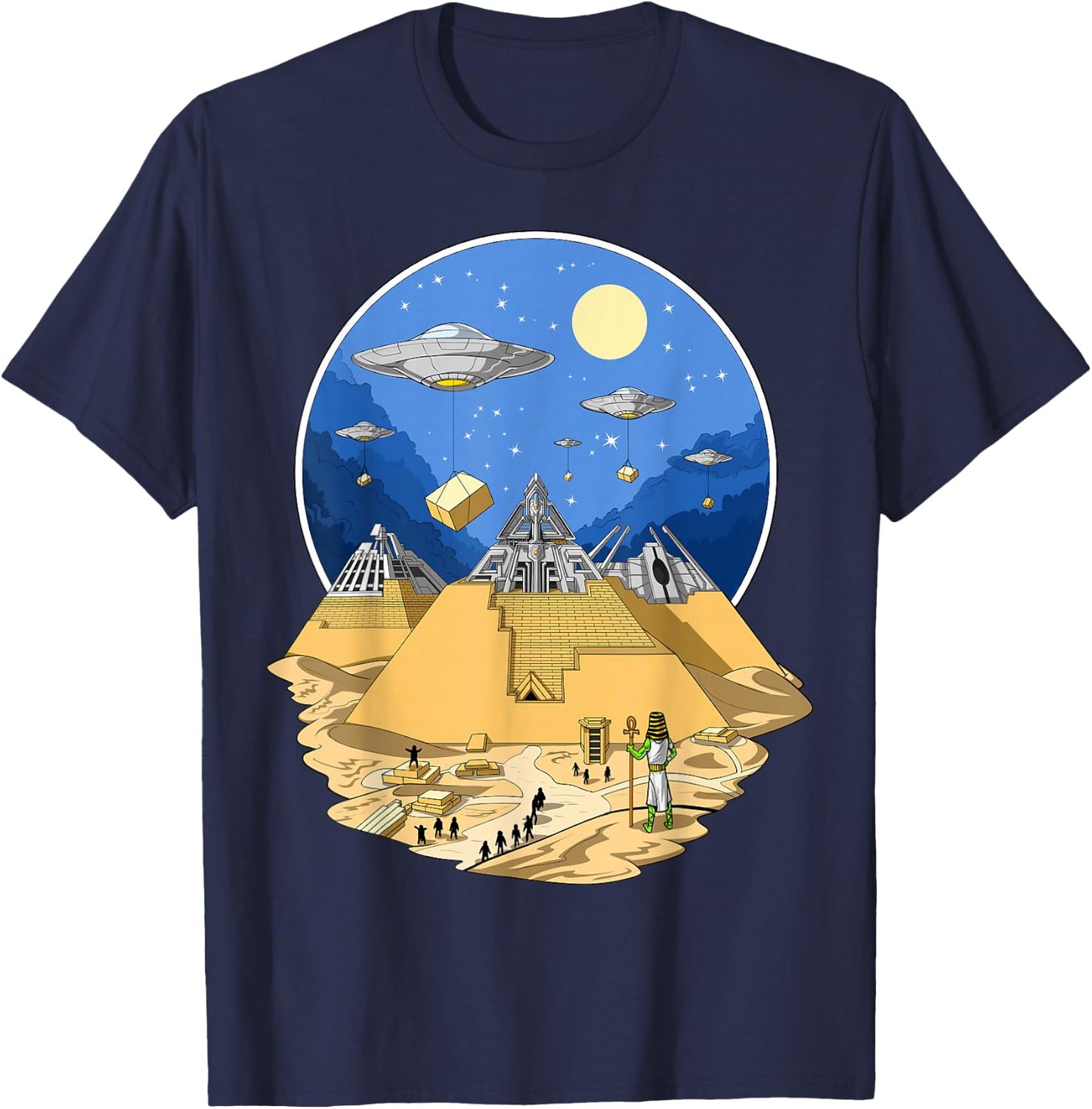 Ancient Egyptian Pyramid Alien UFO Space Aliens T-Shirt - T-Shirt | Navy