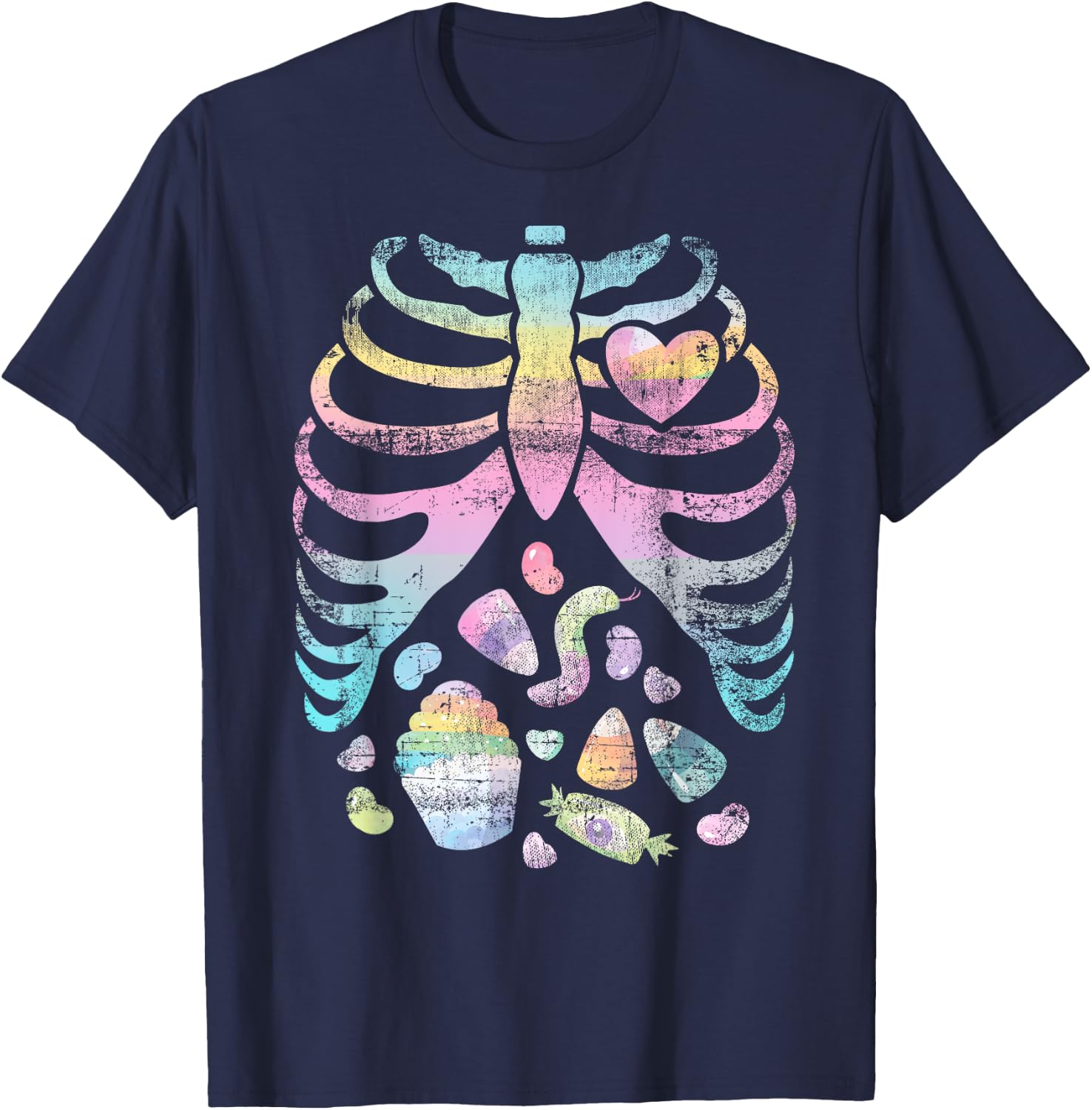 Pastel Goth Skeleton Halloween Rainbow Gift T-Shirt - T-Shirt | Navy