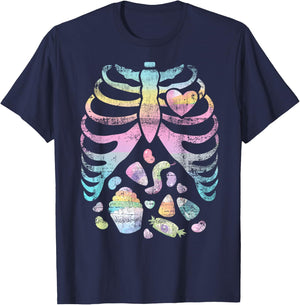 Pastel Goth Skeleton Halloween Rainbow Gift T-Shirt - T-Shirt | Navy