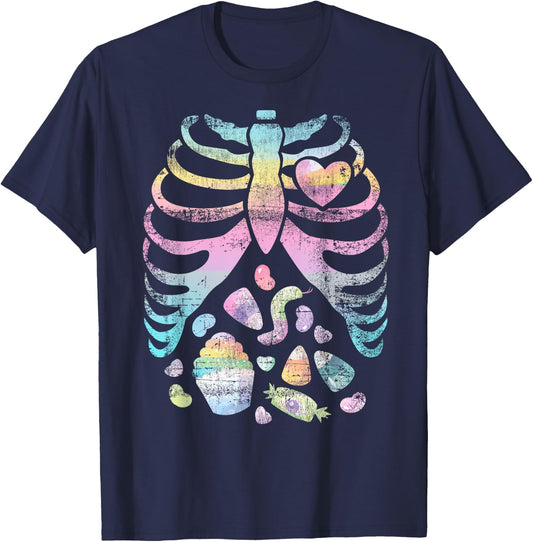 Pastel Goth Skeleton Halloween Rainbow Gift T-Shirt - T-Shirt | Navy