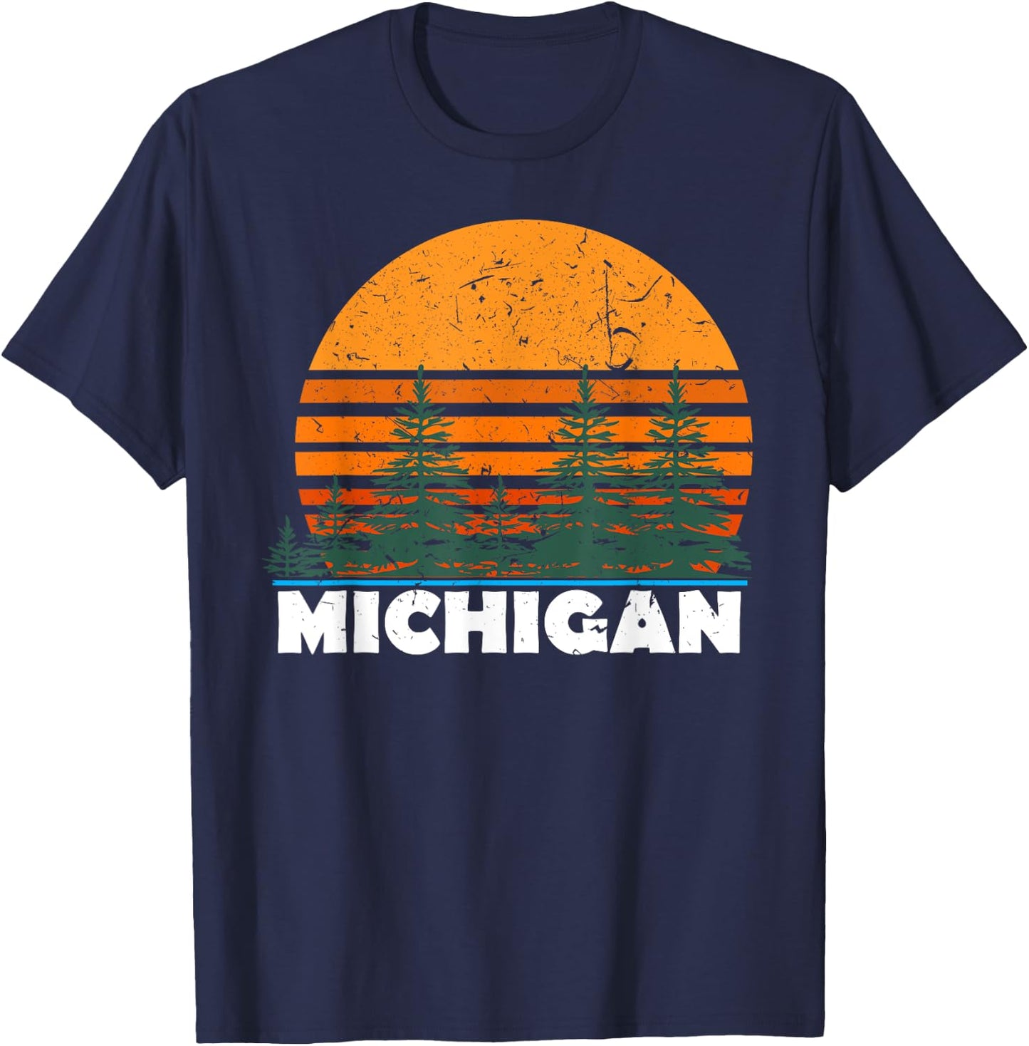 Michigan Shirt | Vintage Retro Sunset MI State Gift T-Shirt - T-Shirt | Navy