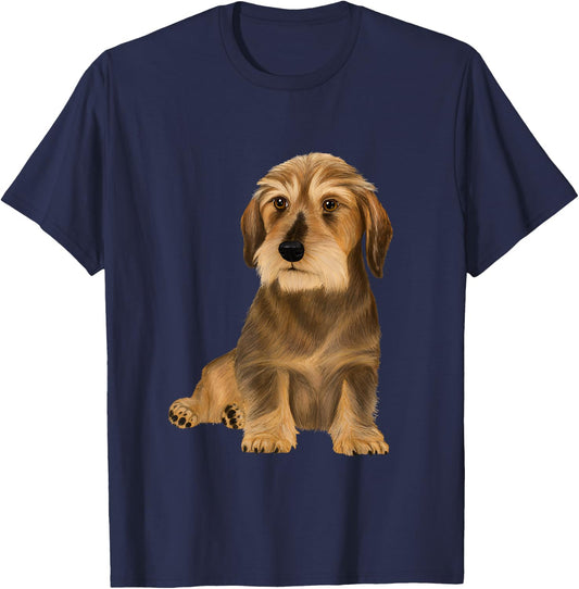 Wirehaired Dachshund sitting dog T-Shirt - T-Shirt | Navy