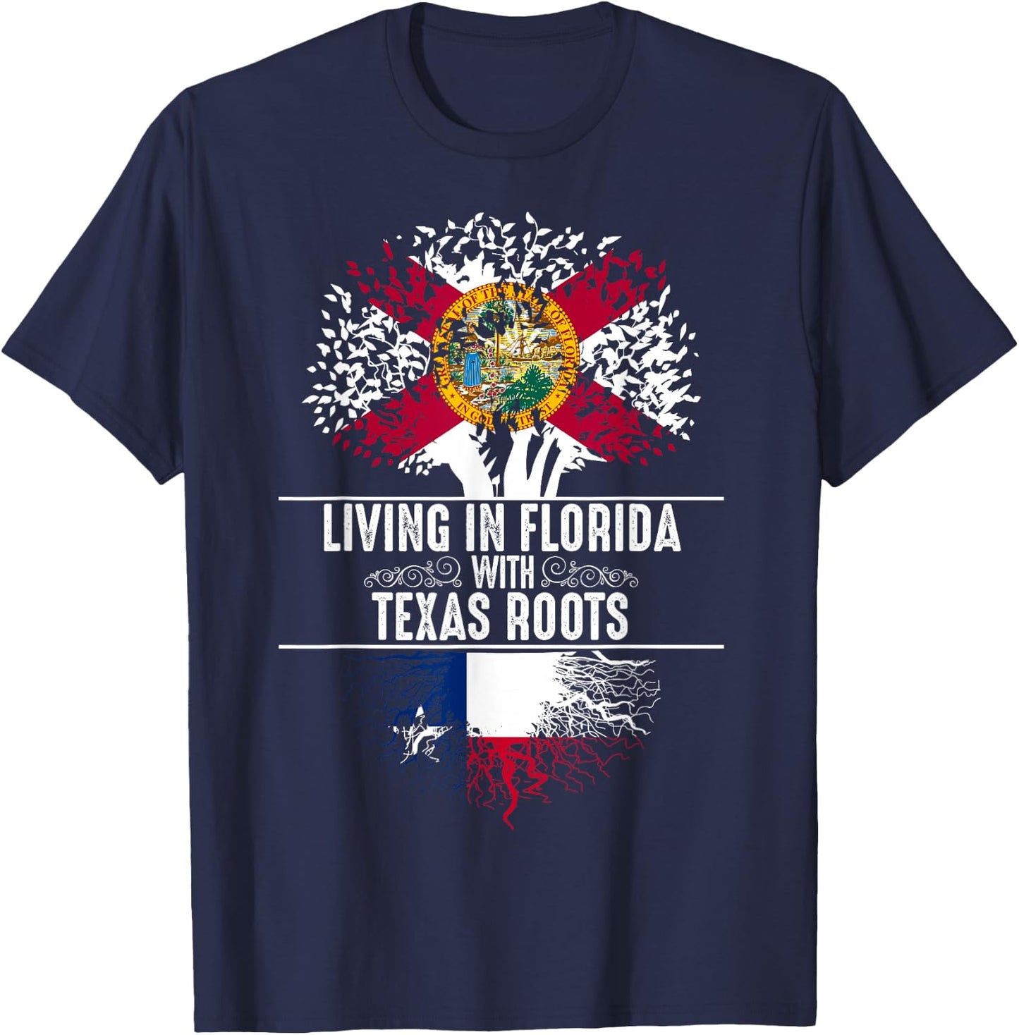 Florida Home Texas Roots State Tree Flag Shirt Love Gift T-Shirt - T-Shirt | Navy