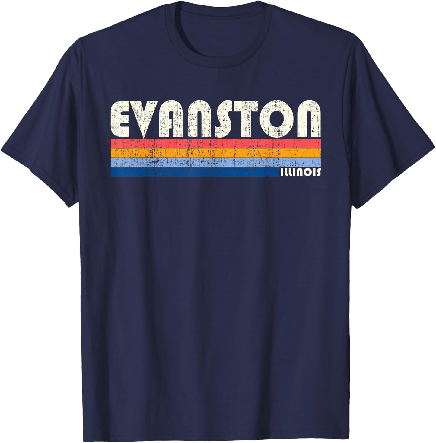 Vintage 70s 80s Style Evanston IL T-Shirt - T-Shirt | Navy