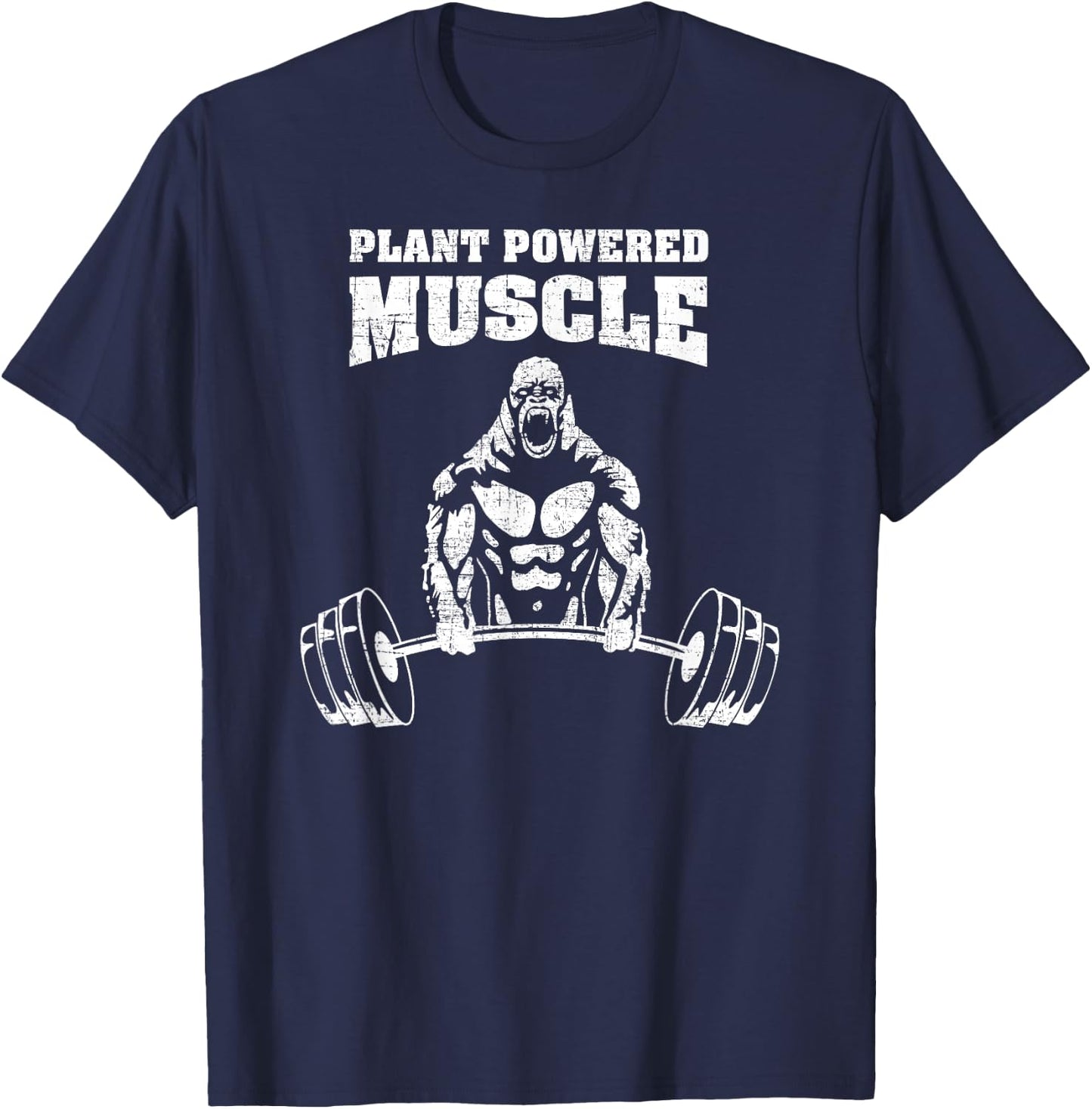 Plant Powered Muscle Vegan Power Bodybuilding Gym Slogan T-Shirt - T-Shirt | Navy