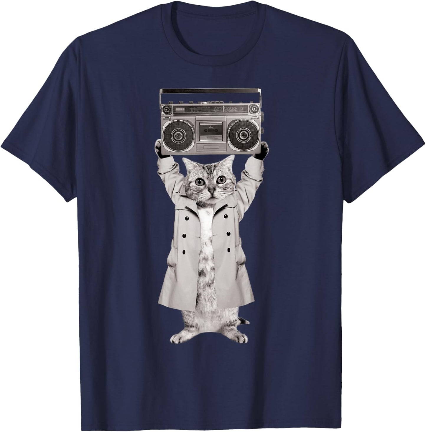 Say Something Cat Boombox Monotone T-Shirt - T-Shirt | Navy