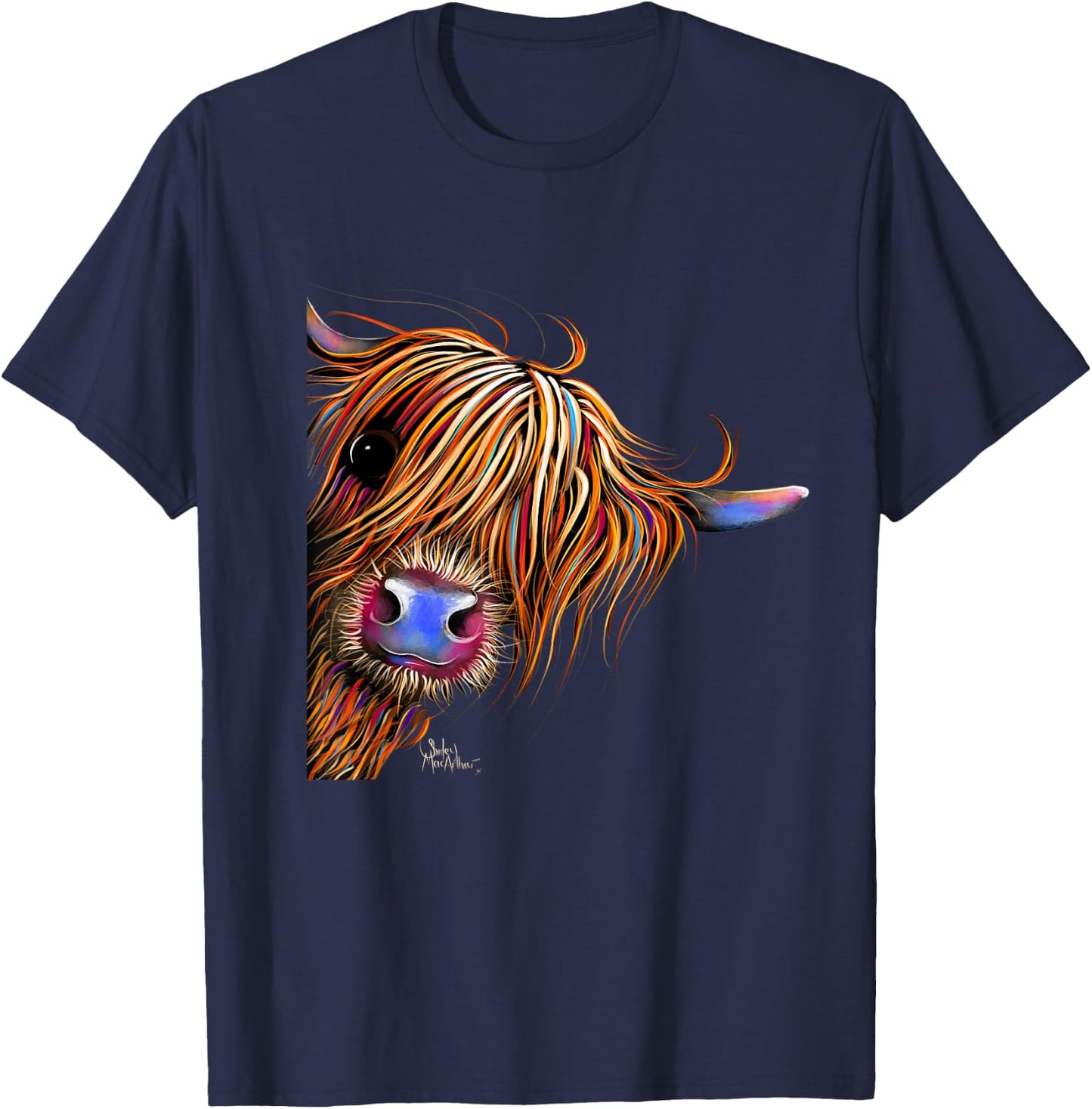 HiGHLaND CoW PRiNT ANiMaL PRiNT ' SuGaR LuMP ' T-Shirt - T-Shirt | Navy