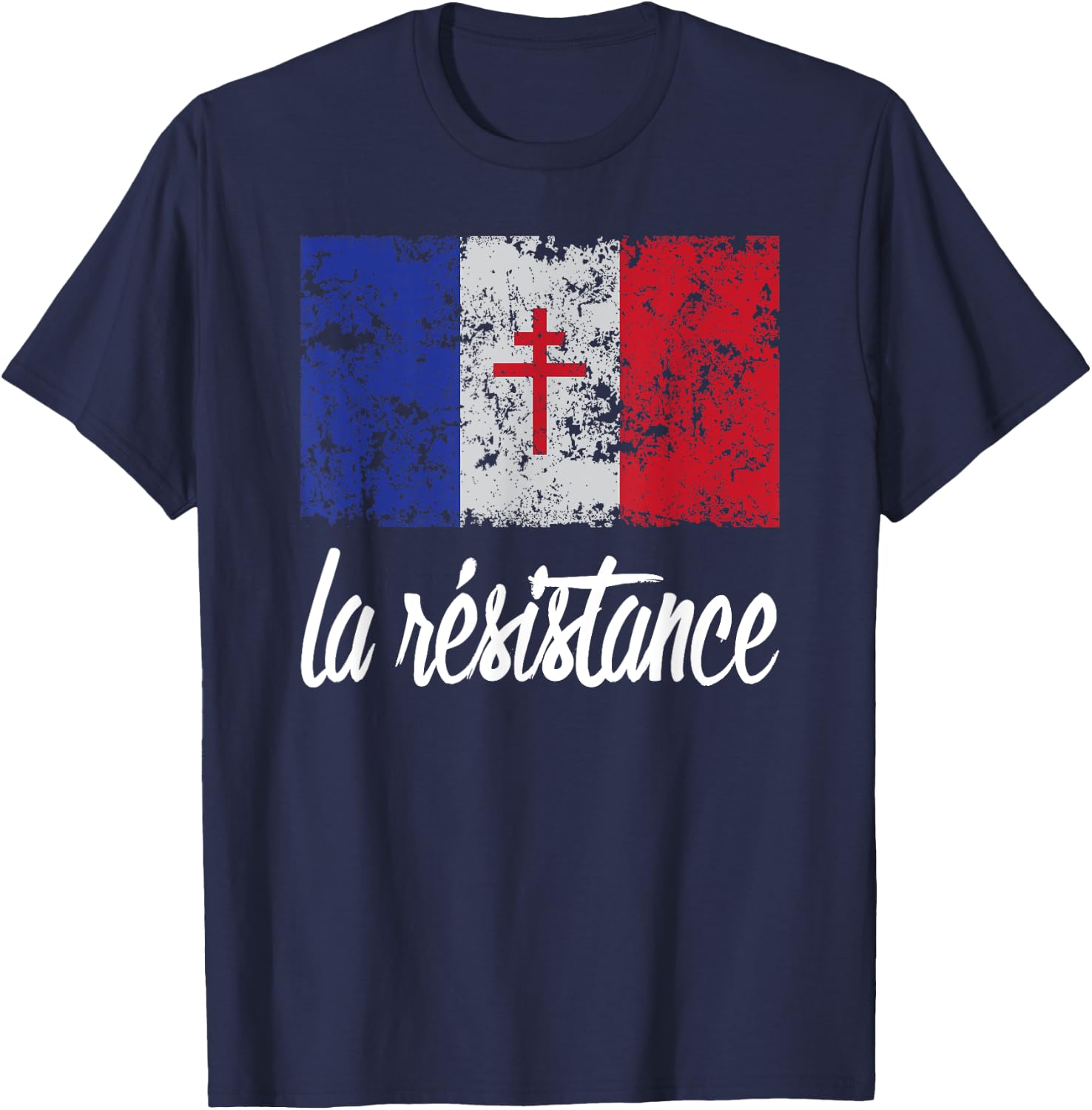 Distressed France Flag La Resistance Proud French T-Shirt - T-Shirt | Navy