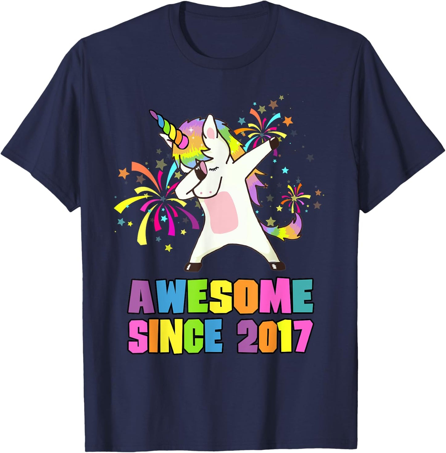 7 Years Old 7th Birthday Awesome Since 2017 Unicorn T-Shirt - T-Shirt | Navy
