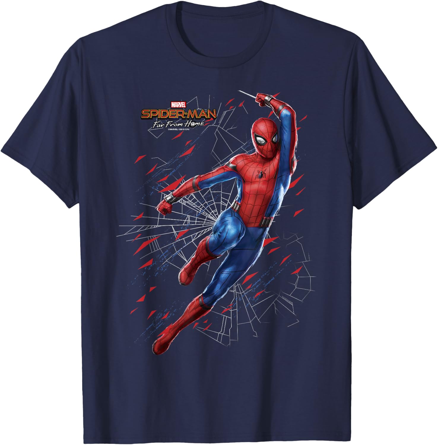 Marvel Spider-Man Far from Home Web Swing Shatter Portrait T-Shirt - T-Shirt | Navy