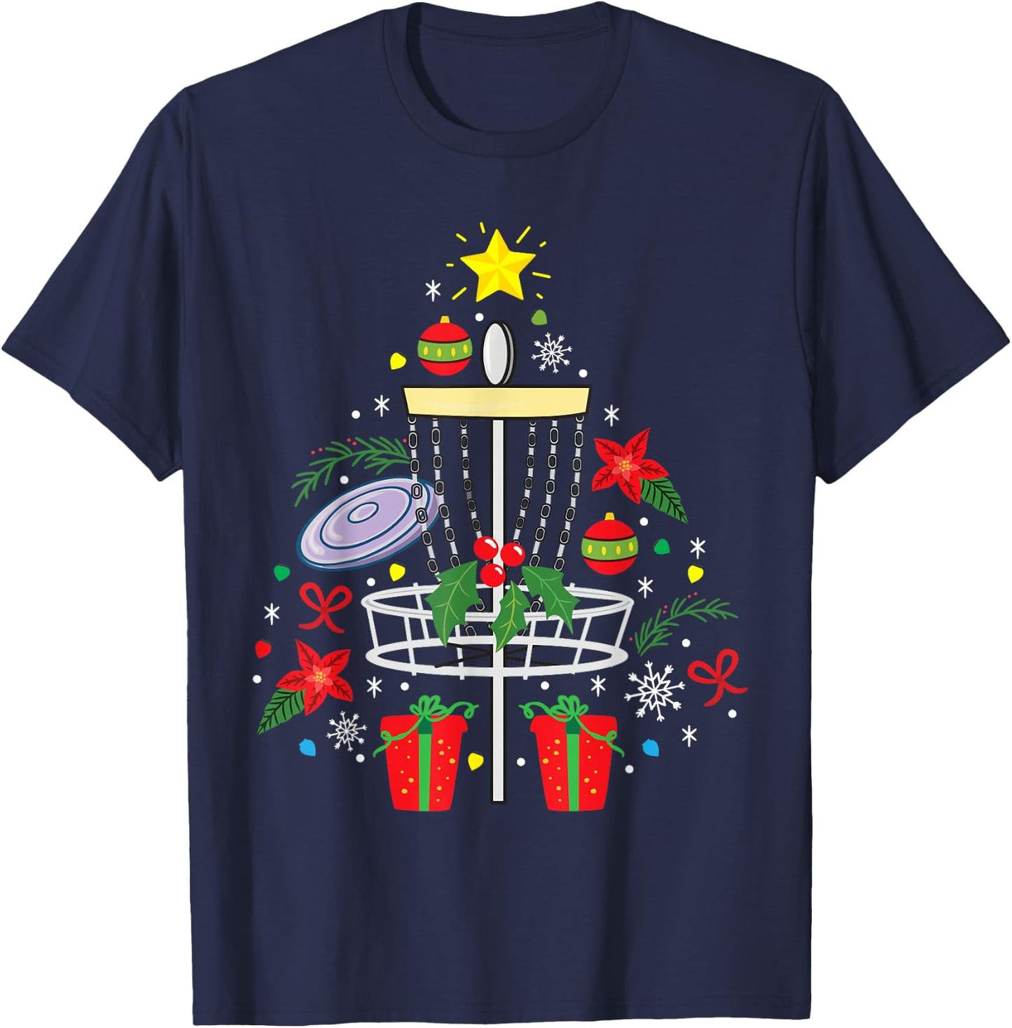 Disc Golf Frisbee Christmas Ornament Tree Funny Gift Men T-Shirt - T-Shirt | Navy