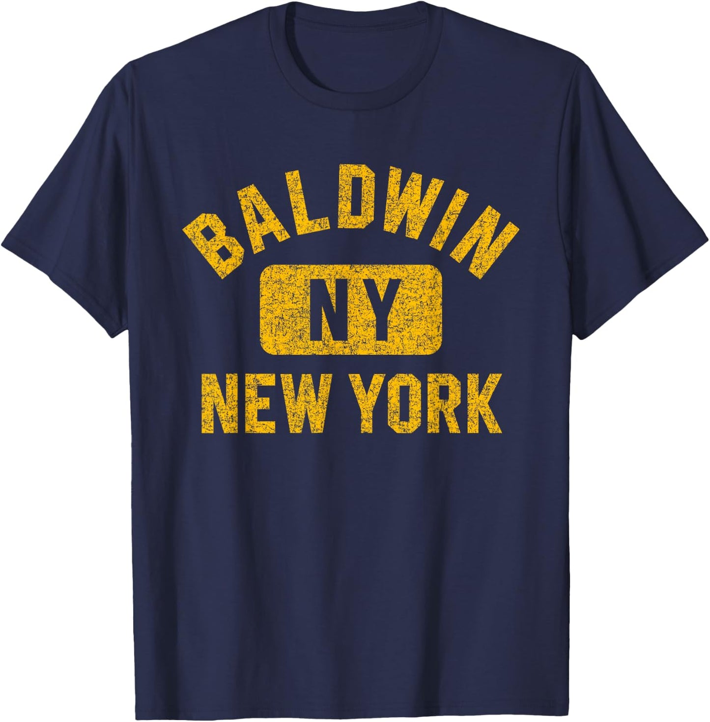 Baldwin NY New York Gym Style Distressed Amber Print T-Shirt - T-Shirt | Navy