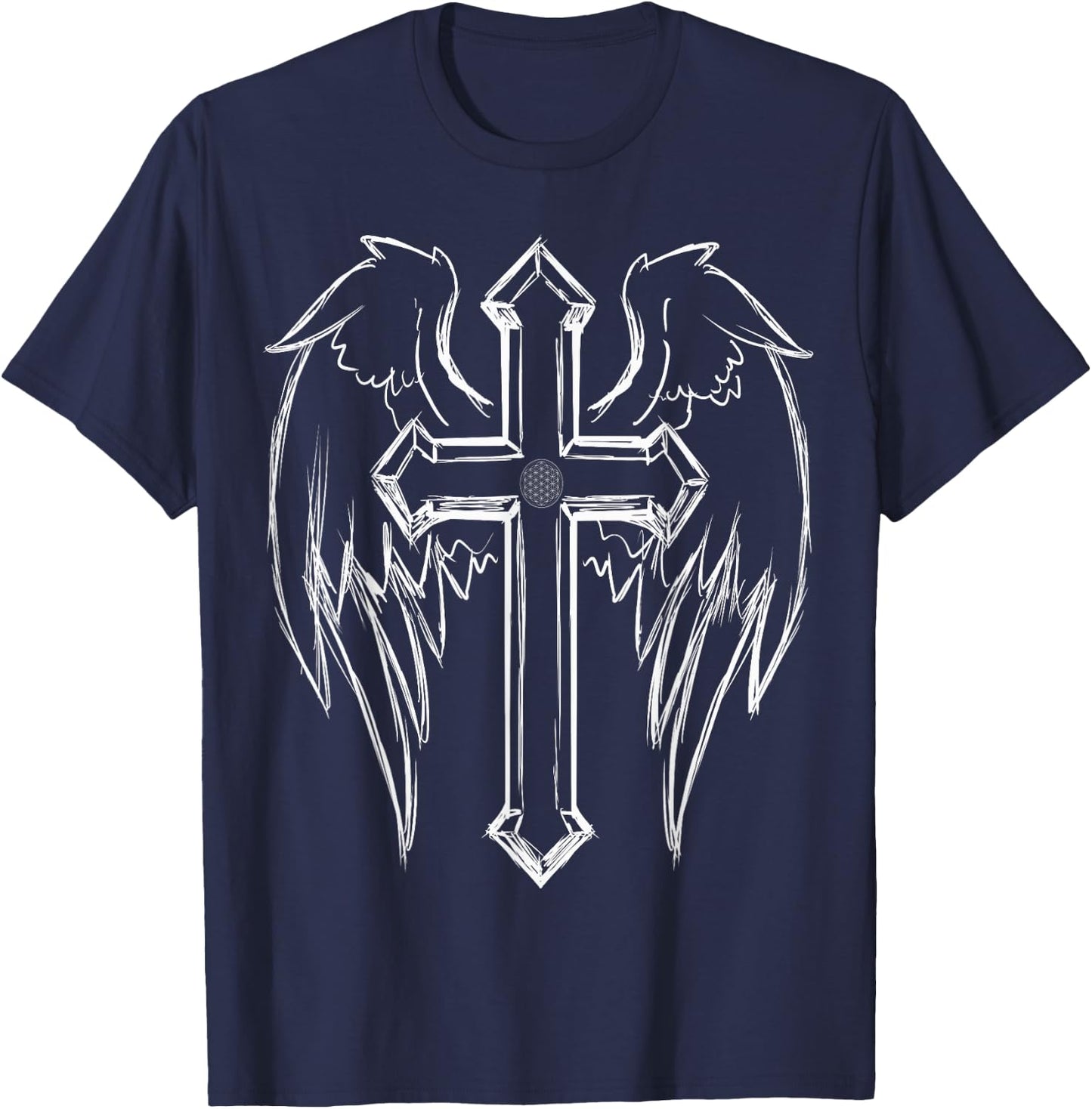 Religious Holy Crucifix Christian Angel Wings Cross Gift T-Shirt - T-Shirt | Navy