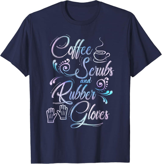 Coffee Scrubs & Rubber Gloves for medical profession T-Shirt - T-Shirt | Navy