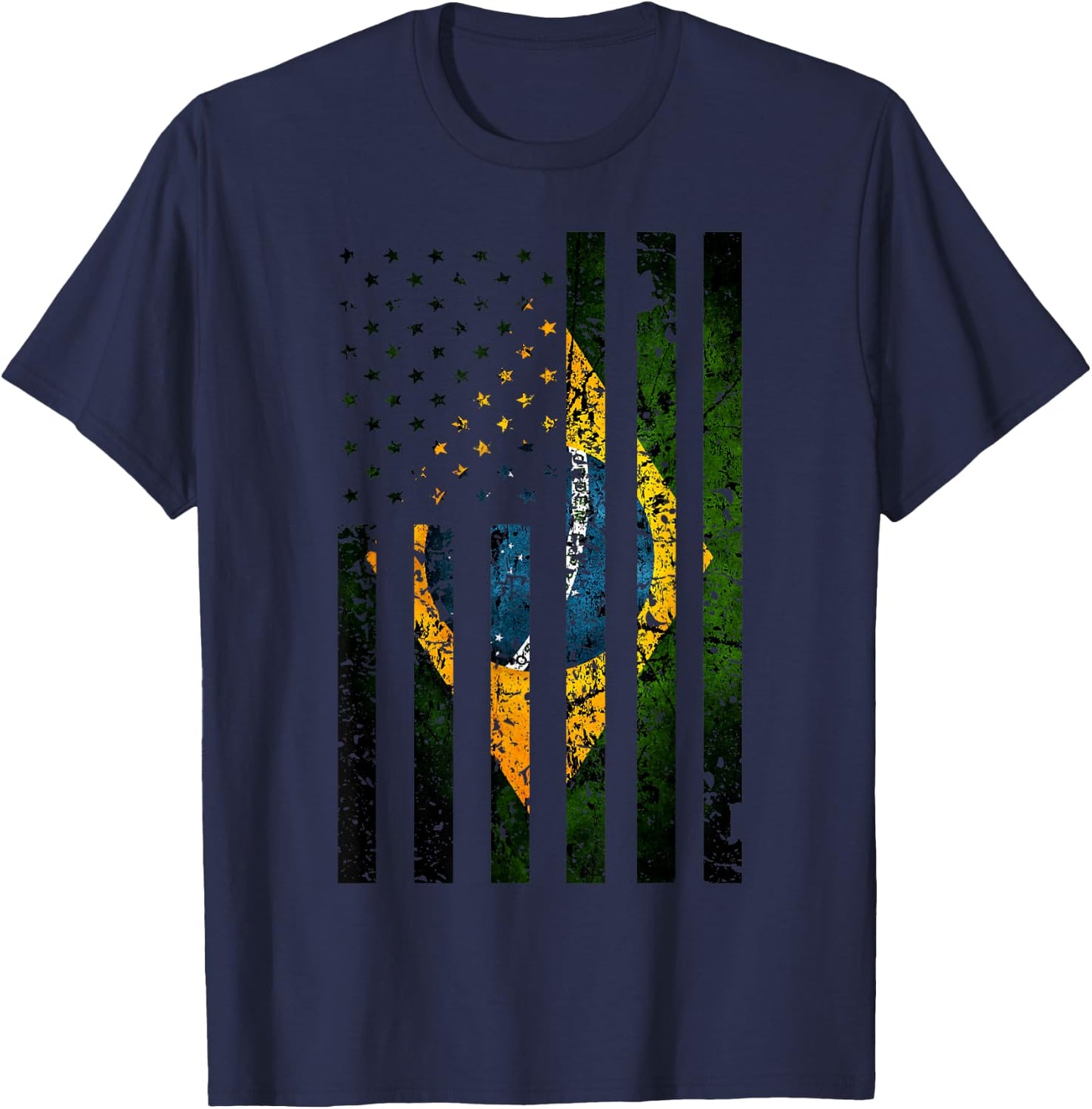 Brazil Brazilian Roots American Flag | Half Brasil Half USA Kids Men T-Shirt - T-Shirt | Navy