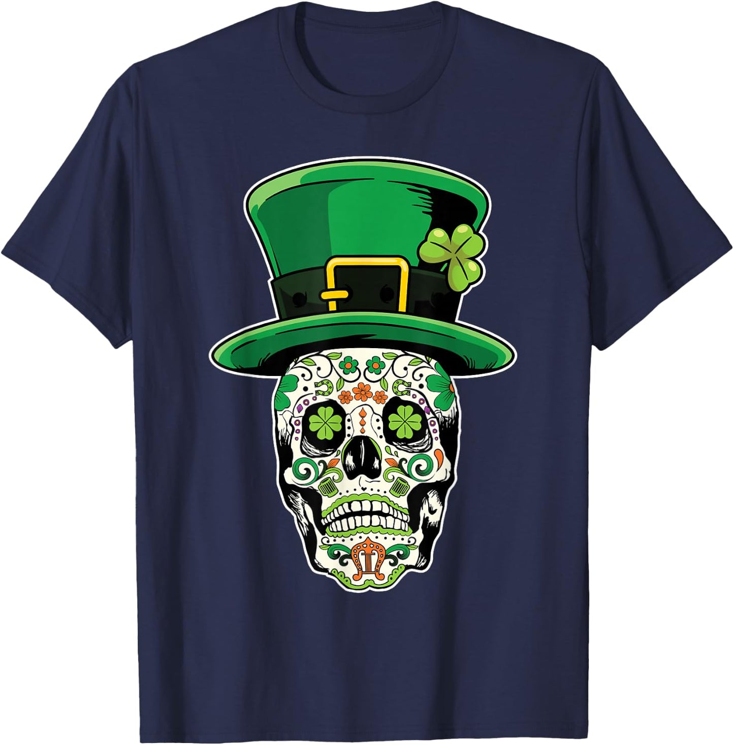 Sugar Skull Saint Patricks Day of Dead T-Shirt - T-Shirt | Navy