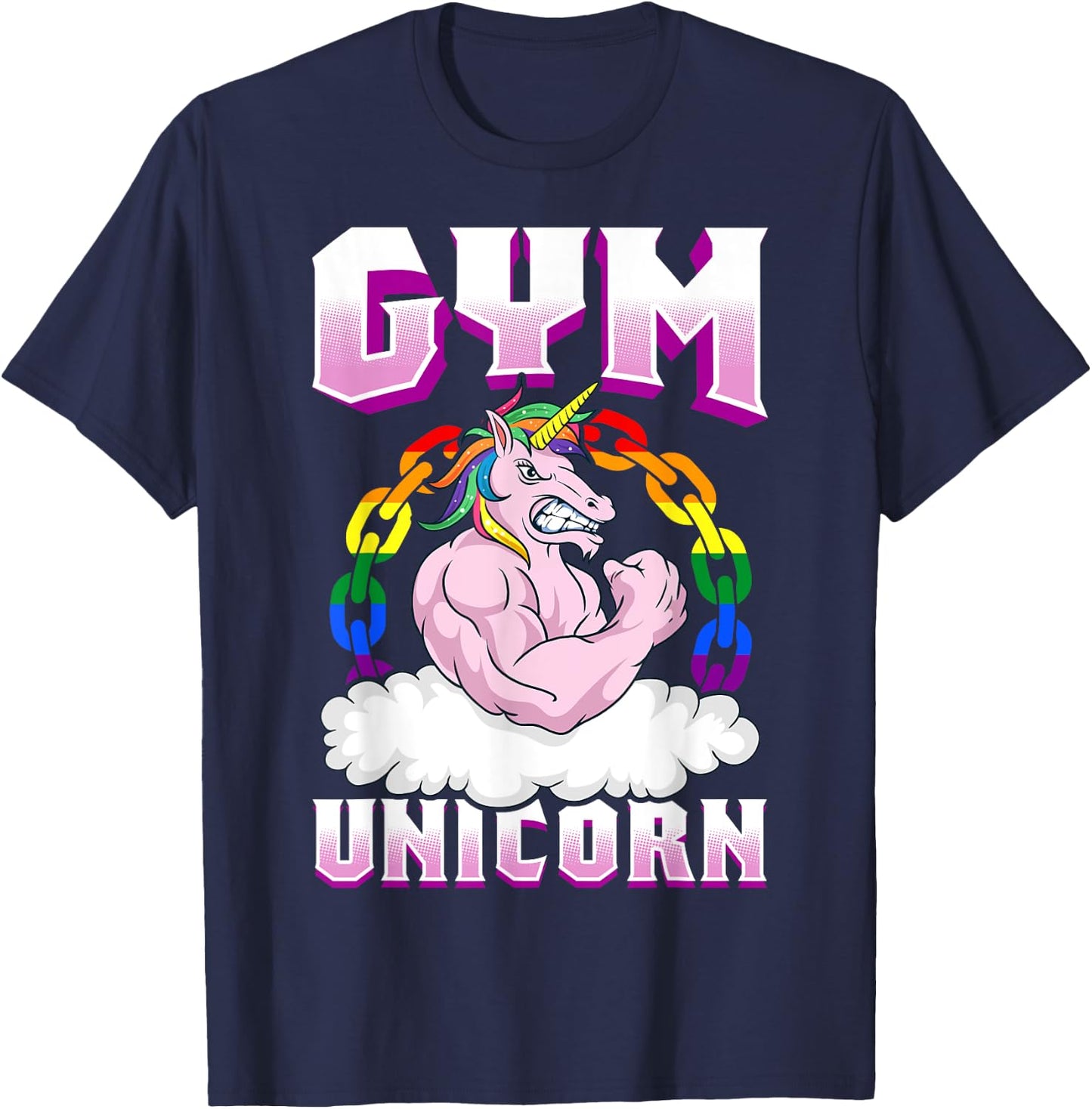 Gay Muscle Shirt Unicorn Funny Shirt Gay Gym Shirt Workout T-Shirt - T-Shirt | Navy