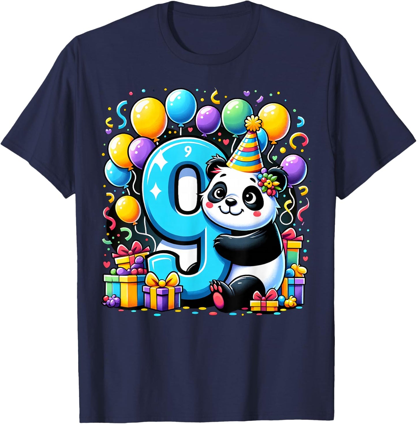 Panda 9th birthday for boy girl 9 years old ninth nine Panda T-Shirt - T-Shirt | Navy