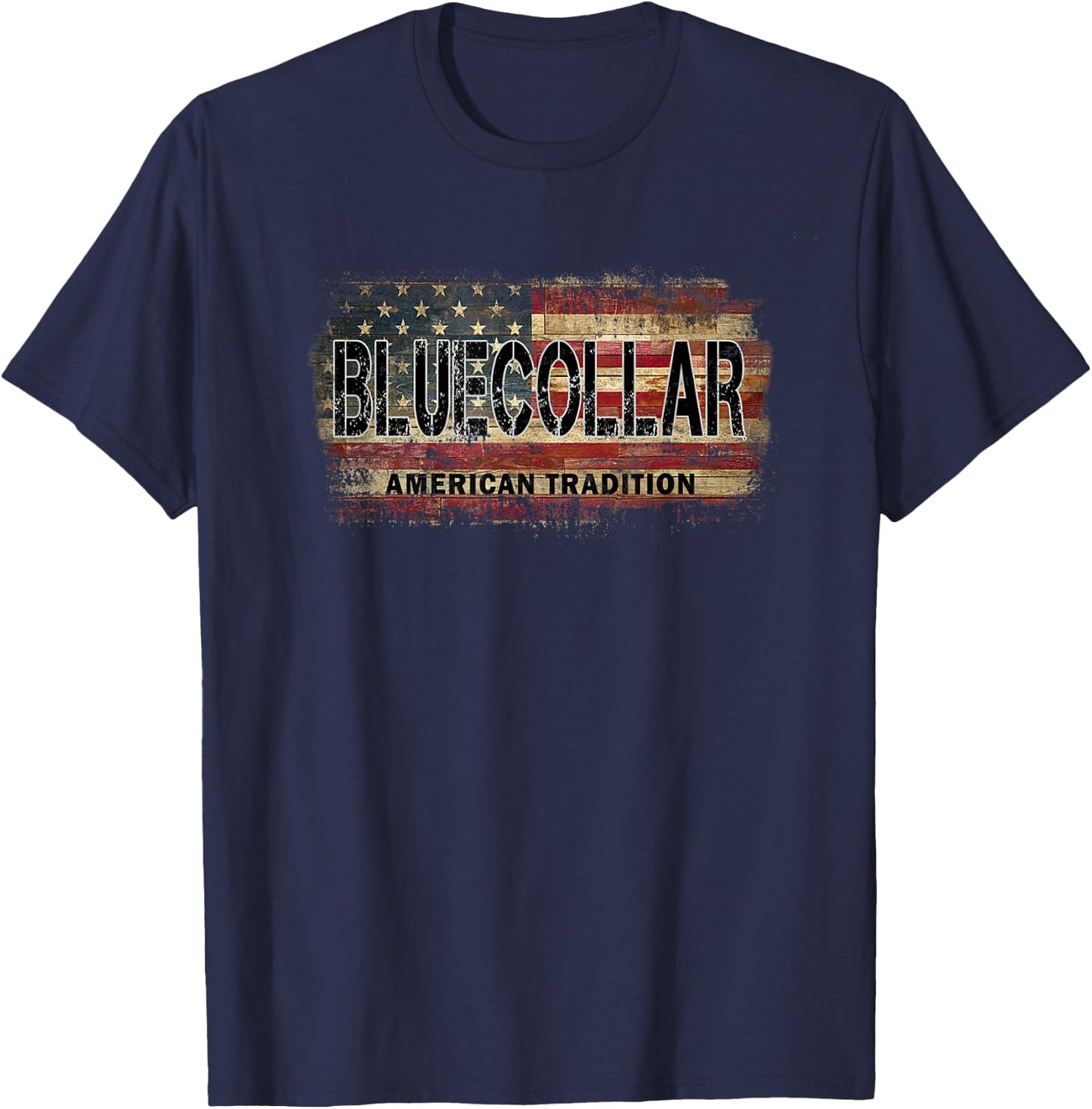 American Flag Vintage Blue Collar T-Shirt - T-Shirt | Navy
