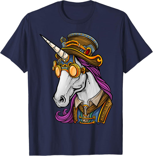 Steampunk Gothic Unicorn Mechanical Animal Unicorn Lover T-Shirt - T-Shirt | Navy