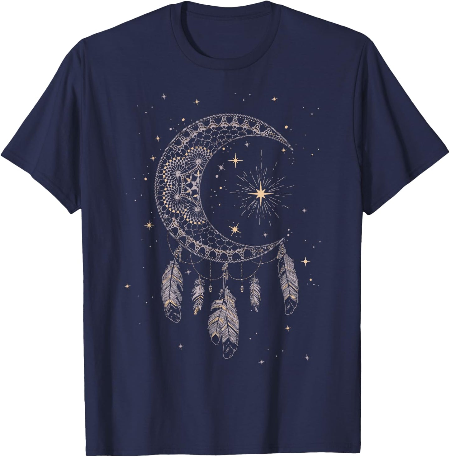 Dream Catcher Moon & Stars Boho T-Shirt - T-Shirt | Navy