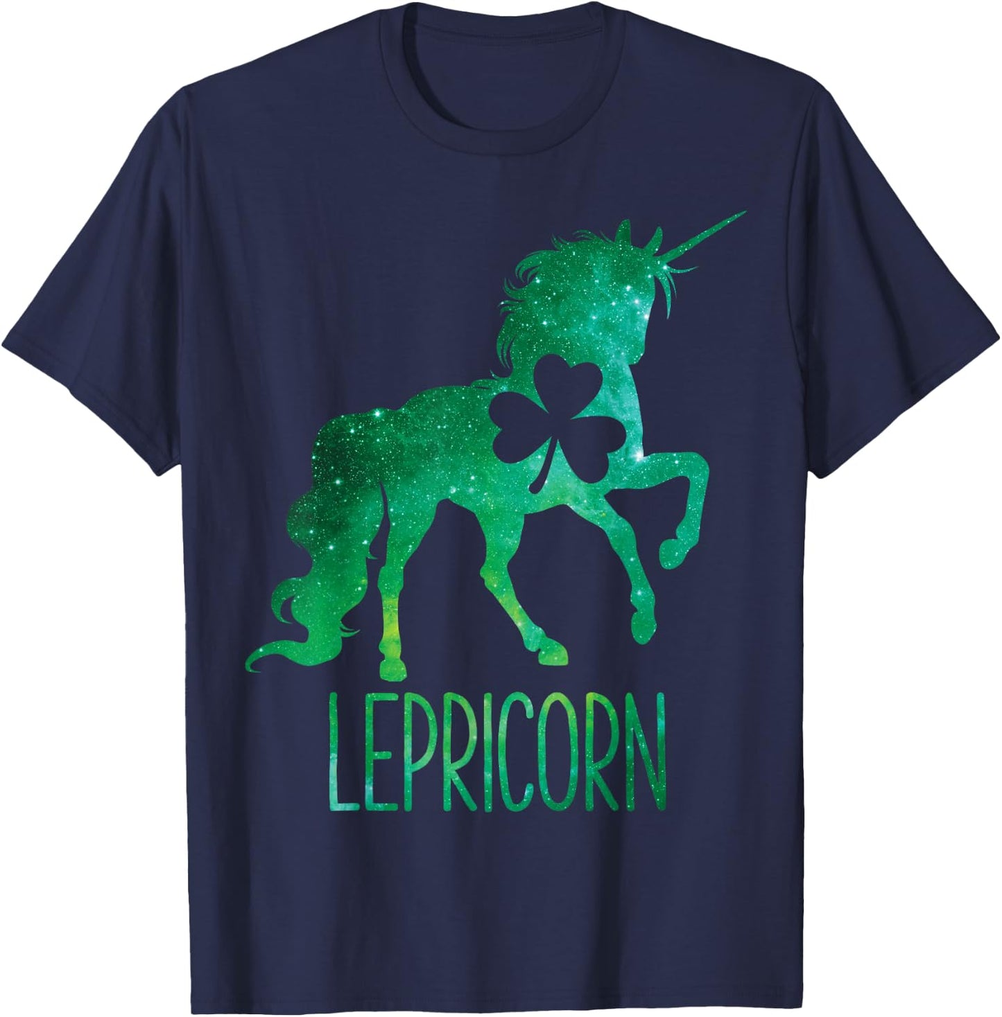 Lepricorn Unicorn St Patricks Day Girls Women Shamrock Space T-Shirt - T-Shirt | Navy