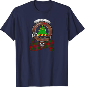 Grant Clan Badge & Tartan T-Shirt - T-Shirt | Navy