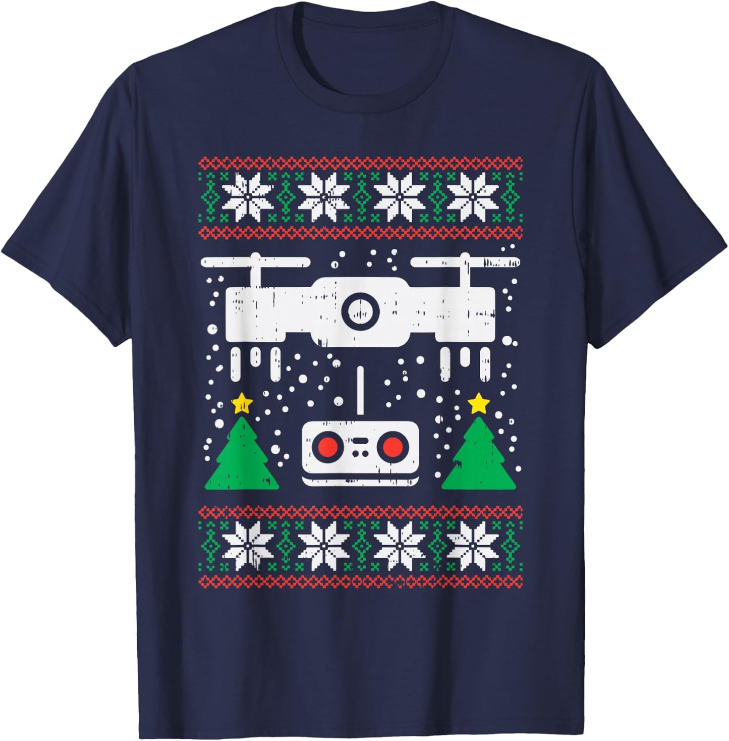 Drone Ugly Christmas Sweater Videography Photographer PJ T-Shirt - T-Shirt | Navy