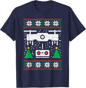 Drone Ugly Christmas Sweater Videography Photographer PJ T-Shirt - T-Shirt | Navy