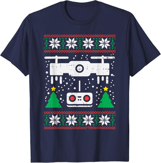 Drone Ugly Christmas Sweater Videography Photographer PJ T-Shirt - T-Shirt | Navy
