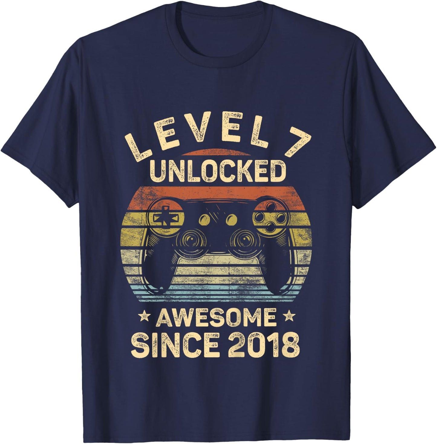 Kids Level 7 Unlocked 7th Birthday 7 Year Old Gifts Gamer Bday T-Shirt - T-Shirt | Navy