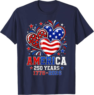 250th Anniversary America Flag Heart 250 Year Women Girls T-Shirt - T-Shirt | Navy