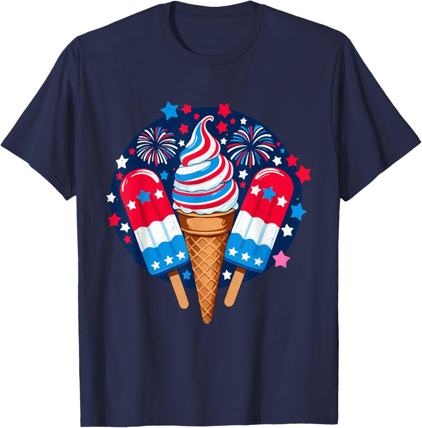 Patriotic Ice Cream 4th Of July Fireworks Independence Day T-Shirt - T-Shirt | Navy
