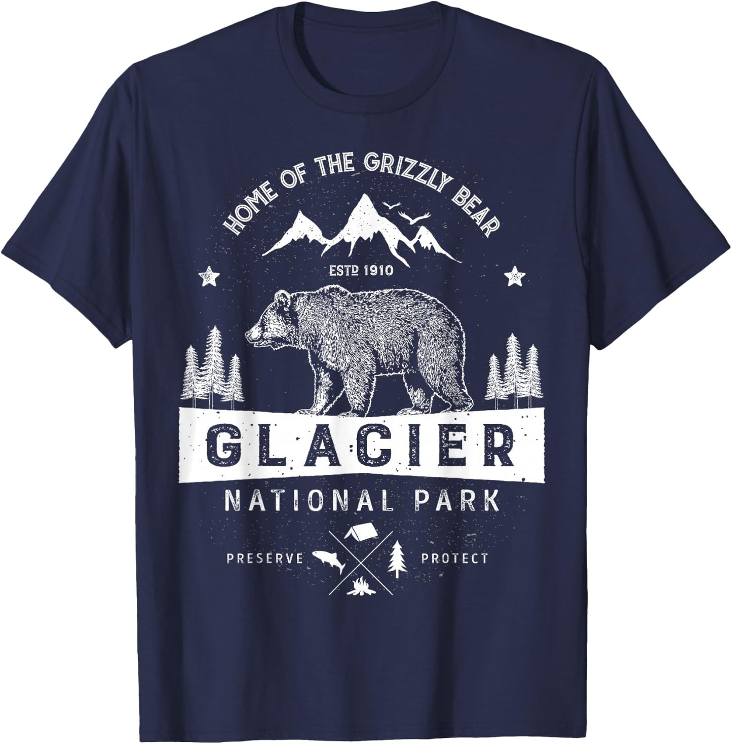 Glacier National Park T Shirt Vintage Montana Bear Men Women T-Shirt - T-Shirt | Navy