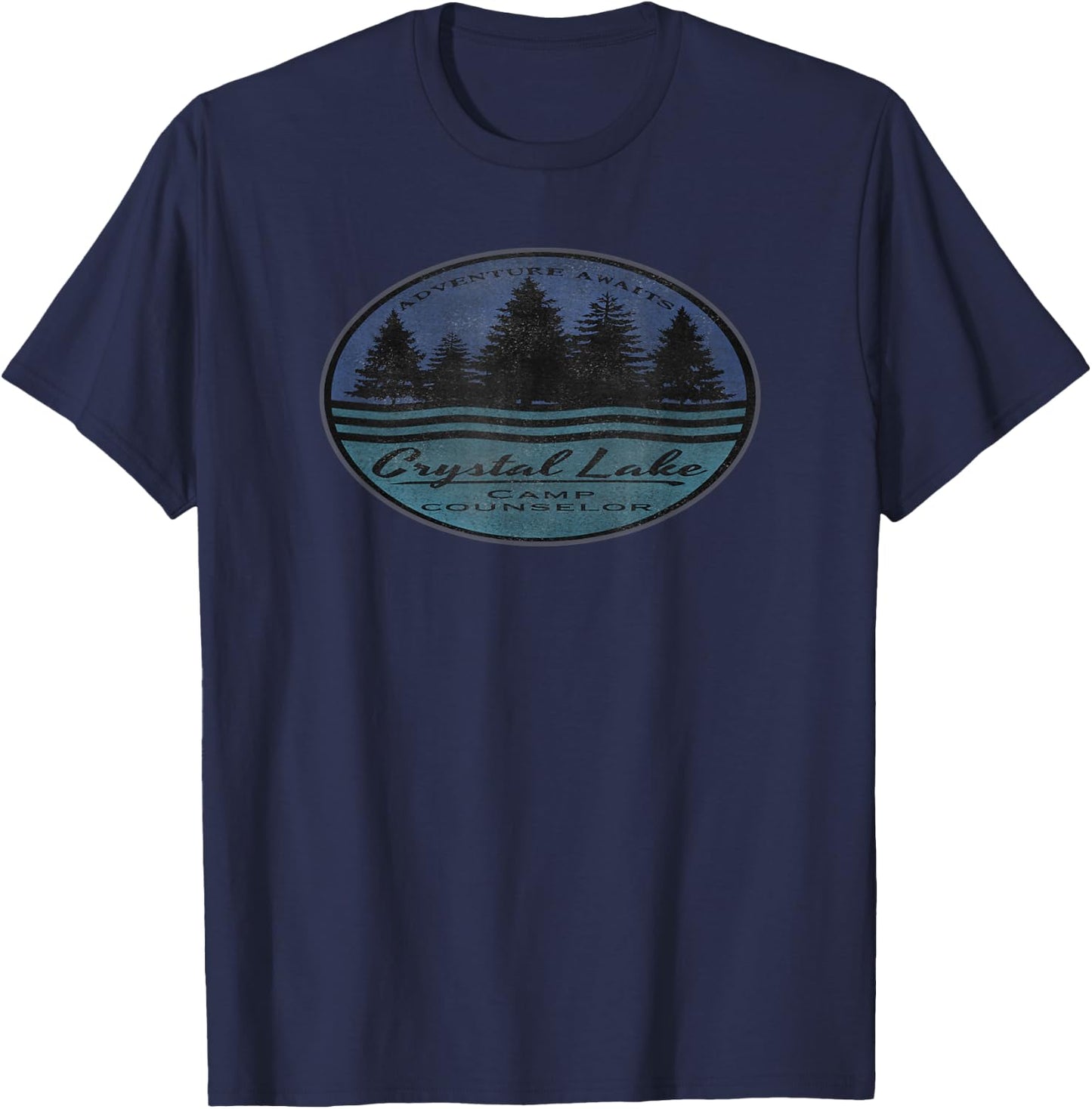 CRYSTAL LAKE Camp Counselor Distressed Adventure T-Shirt - T-Shirt | Navy
