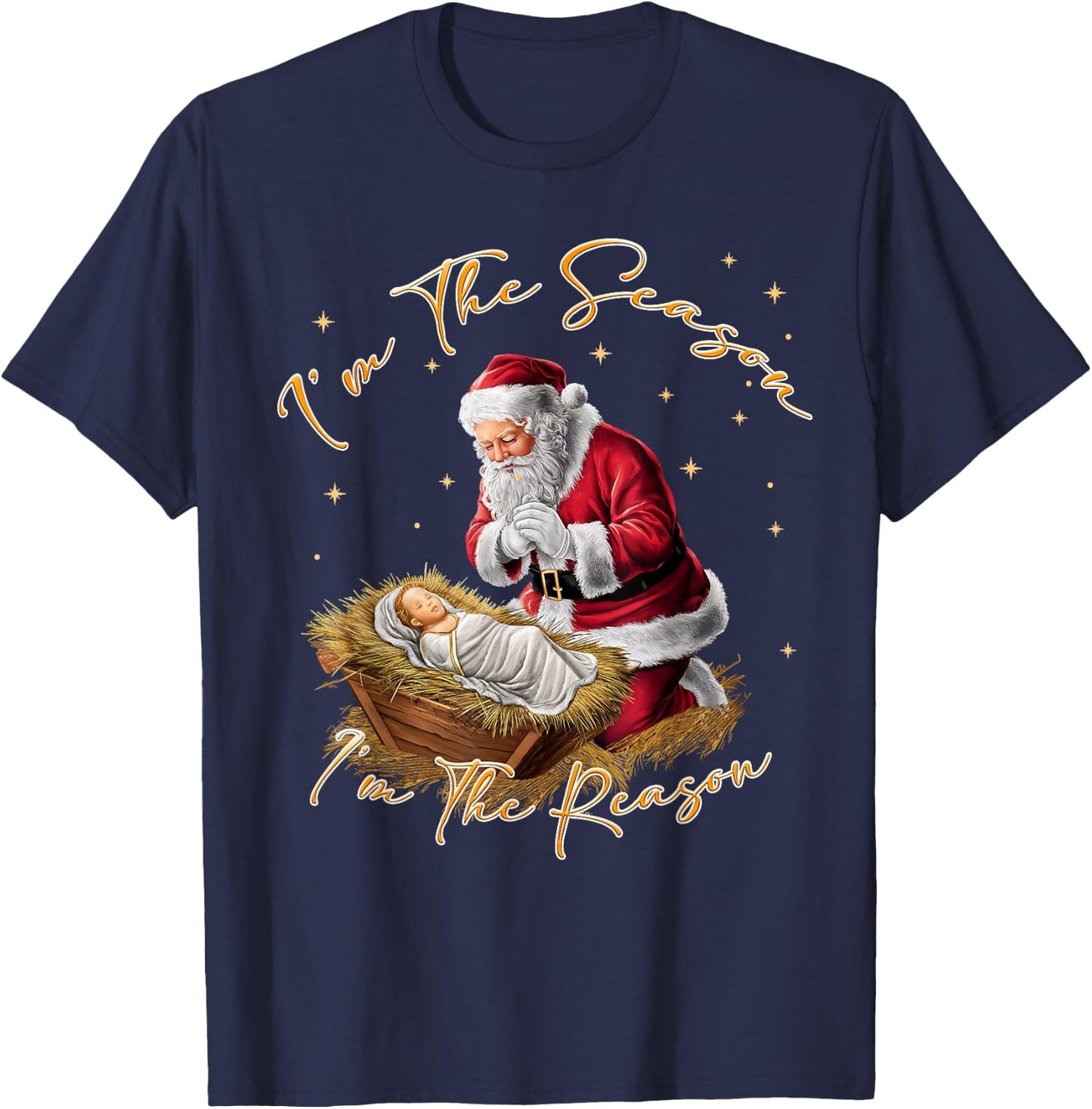 Retro I'm The Season I'm The Reason Santa Religious Xmas T-Shirt - T-Shirt | Navy