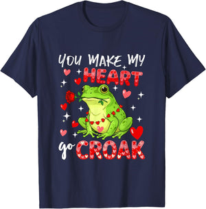 Make Heart Go Valentine's Day Cute Frog Sound Floral Rose T-Shirt - T-Shirt | Navy