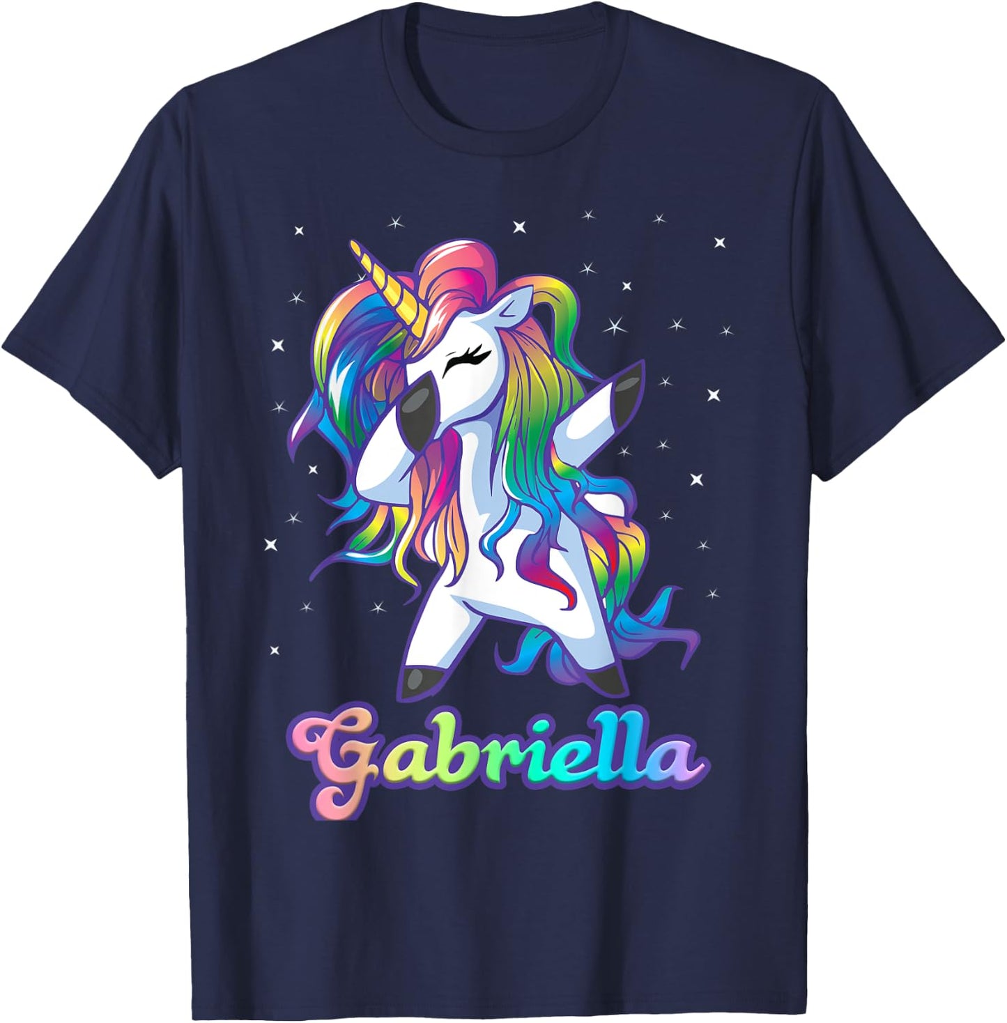 GABRIELLA Name Personalized Custom Rainbow Unicorn Dabbing T-Shirt - T-Shirt | Navy