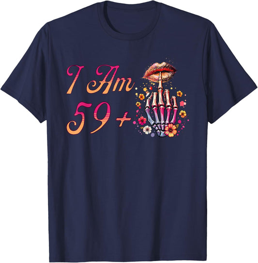 I Am 59 Plus 1 Middle Finger Skull Funny 60th Birthday Women T-Shirt - T-Shirt | Navy