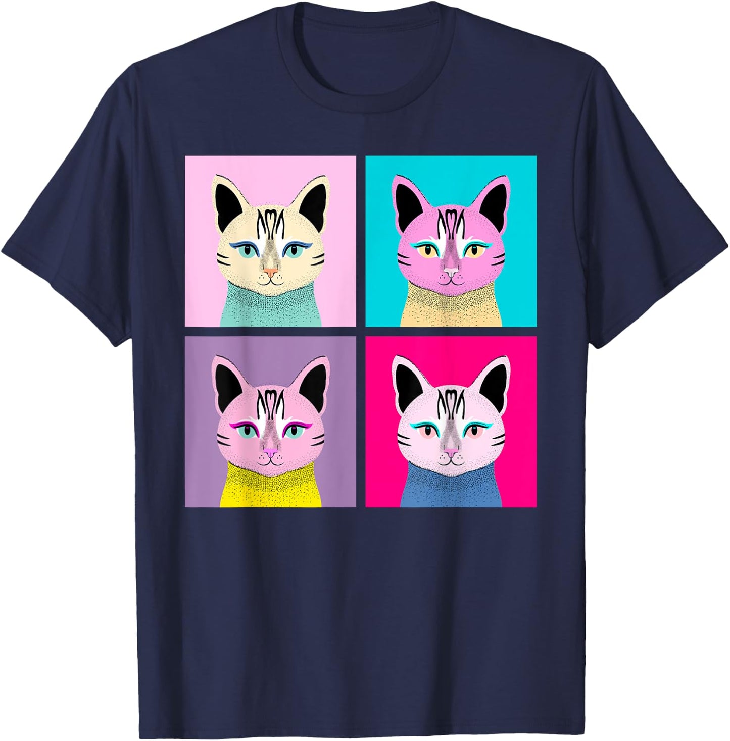 Pop-Art Cat Illustrated Women Kids T-Shirt - T-Shirt | Navy
