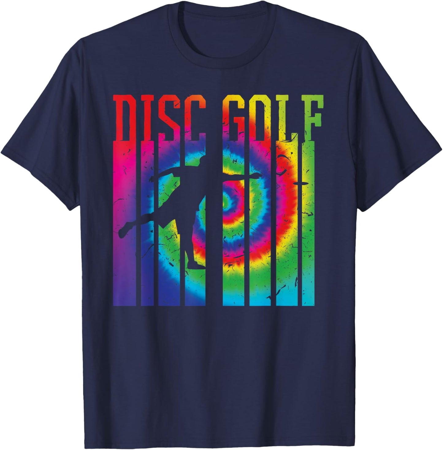 Retro Disc Golf Silhouette Shirt | Vintage Tie Dye Frisbee T-Shirt - T-Shirt | Navy