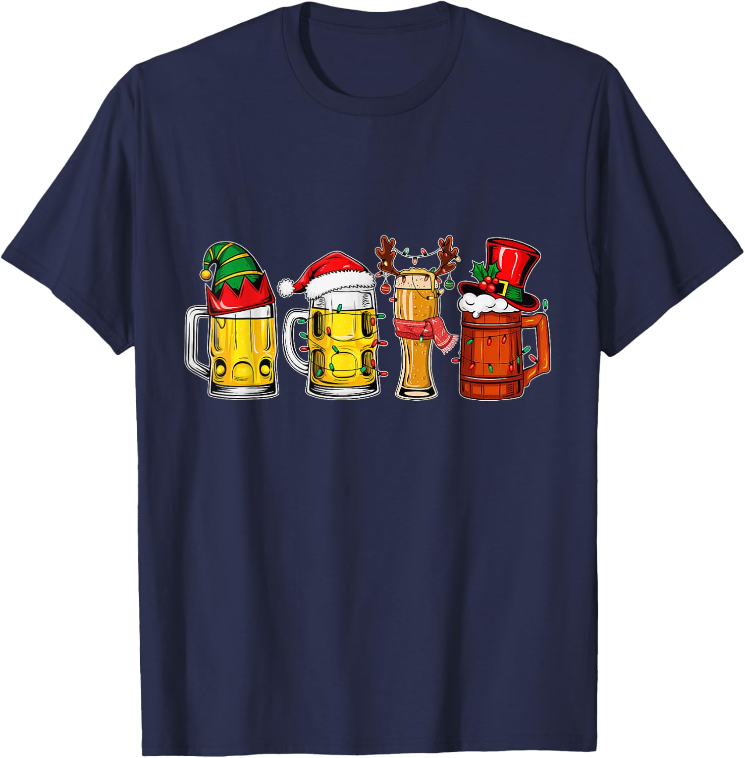 Funny Drinking Christmas Santa Beer Christmas Lights T-Shirt - T-Shirt | Navy